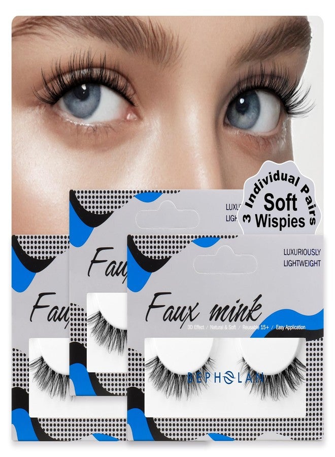 Bepholan False Eyelashes Natural Look Wispy Eyelashes 3D Fluffy Fake Eye Lashes Soft Band Easy to Apply 3 Pair Faux Mink Strip Lashes(M01) - Image 1